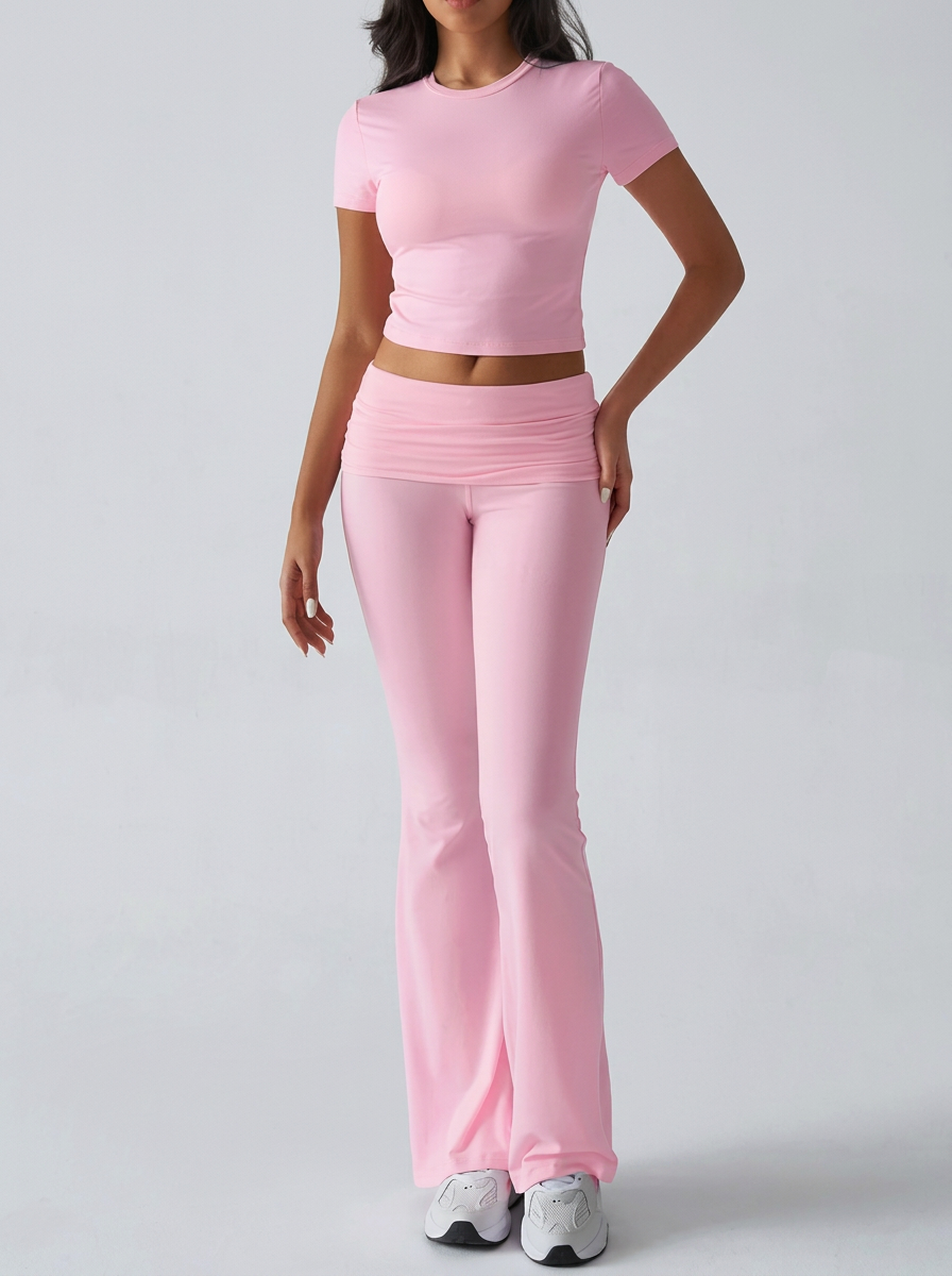 Ballet pink slim-fit matching top and flared pants